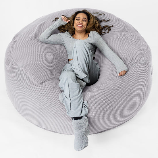 LOUNGE PUG -  Ellos Tricoté - Canapé Pouf Géant 'Grande Mammouth' - Pouf Canapé - Gros Pouf - Gris clair