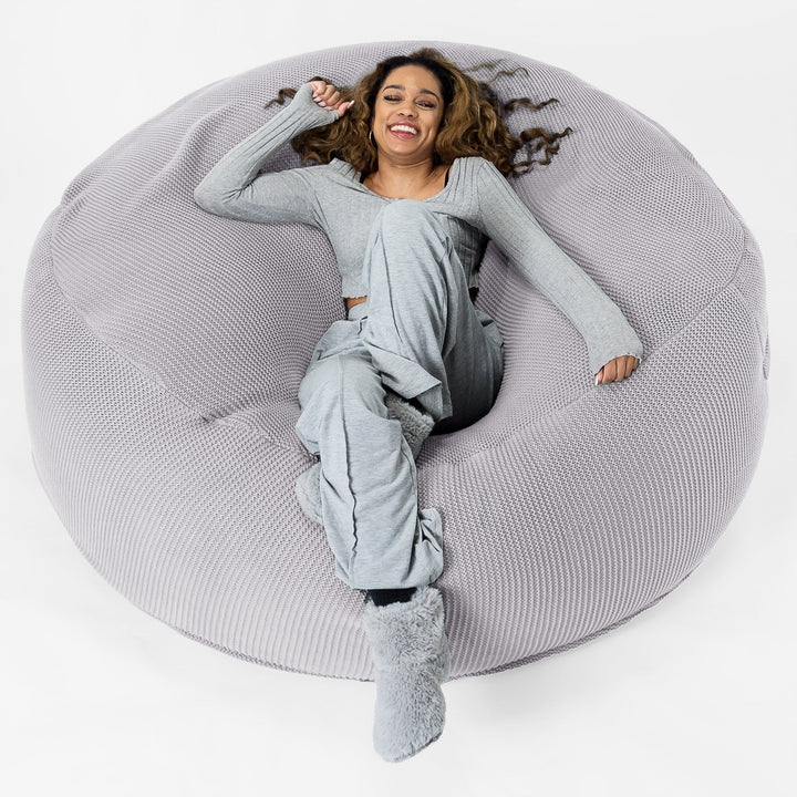 LOUNGE PUG -  Ellos Tricoté - Canapé Pouf Géant 'Grande Mammouth' - Pouf Canapé - Gros Pouf - Gris clair
