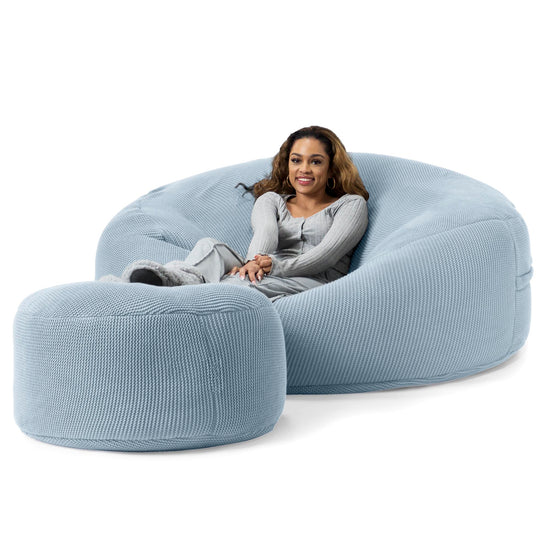 LOUNGE PUG -  Ellos Tricoté - Canapé Pouf Géant 'Grande Mammouth' - Pouf Canapé - Gros Pouf - Bleu Brumeux