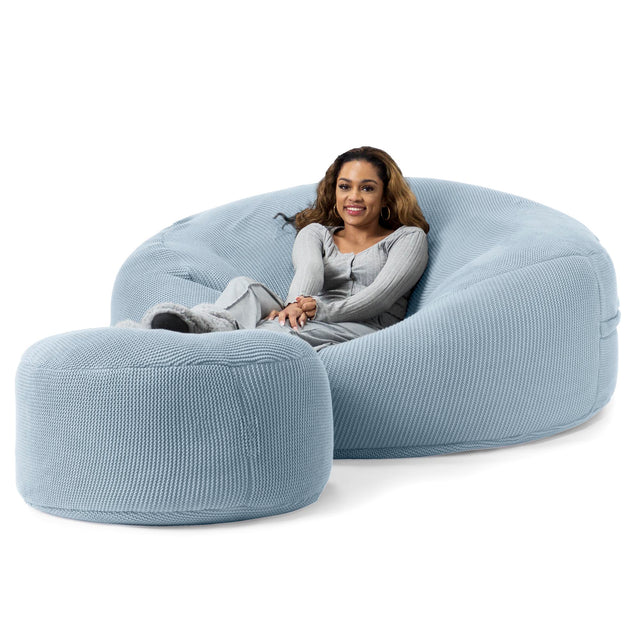 LOUNGE PUG -  Ellos Tricoté - Canapé Pouf Géant 'Grande Mammouth' - Pouf Canapé - Gros Pouf - Bleu Brumeux