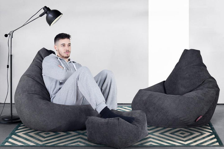 LOUNGE PUG - Pouf Poire Gamer - Poire - Gaufre Anthracite