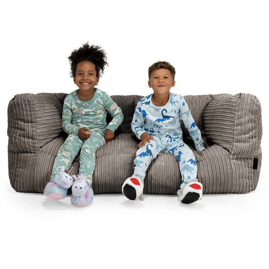 Canapé Pouf Géant Albert pour Enfants 2 places 2-14 ans - Côtelé Anthracite 01