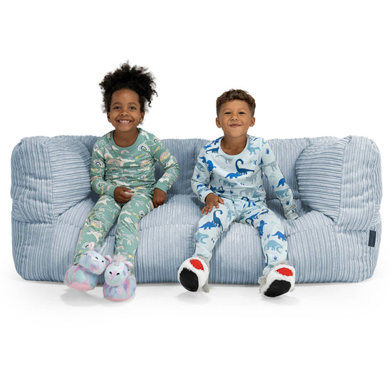 Canapé Pouf Géant Albert pour Enfants 2 places 2-14 ans - Côtelé Bébé Bleu 01