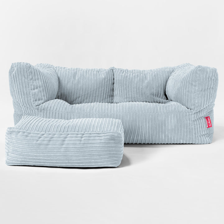 Canapé Pouf Géant Albert pour Enfants 2 places 2-14 ans - Côtelé Bébé Bleu 02