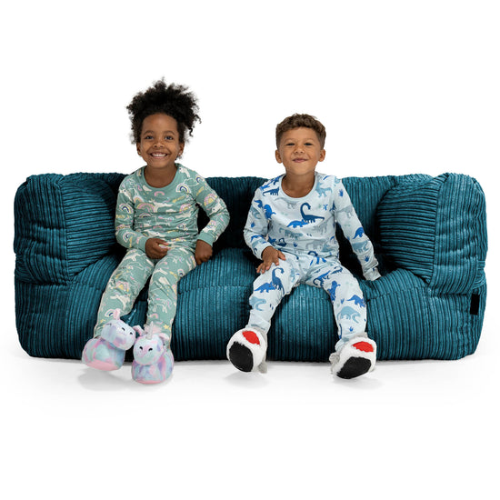 Canapé Pouf Géant Albert pour Enfants 2 places 2-14 ans - Côtelé Bleu Canard 01