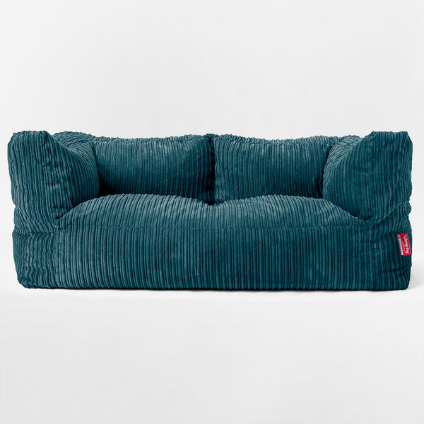 Canapé Pouf Géant Albert pour Enfants 2 places 2-14 ans - Côtelé Bleu Canard 01