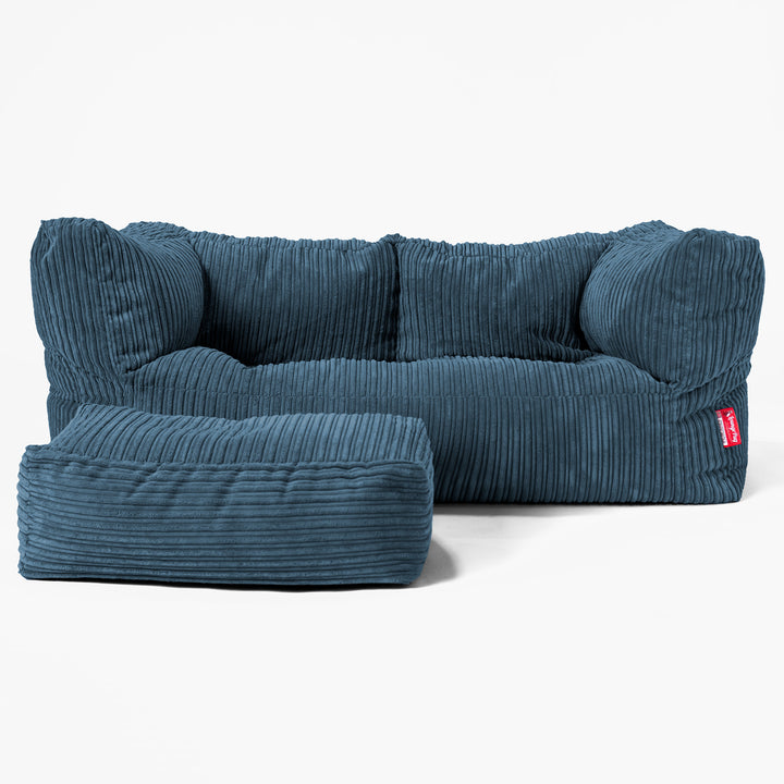 Canapé Pouf Géant Albert pour Enfants 2 places 2-14 ans - Côtelé Bleu Marine 03