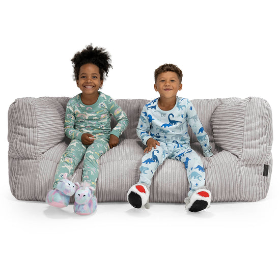 Canapé Pouf Géant Albert pour Enfants 2 places 2-14 ans - Côtelé Gris Argent 01