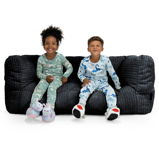 Canapé Pouf Géant Albert pour Enfants 2 places 2-14 ans - Côtelé Noir 01