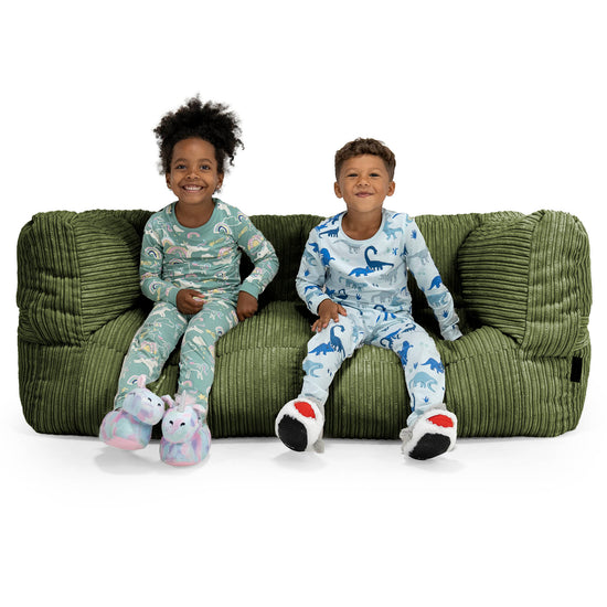 Canapé Pouf Géant Albert pour Enfants 2 places 2-14 ans - Côtelé Vert Forêt 01