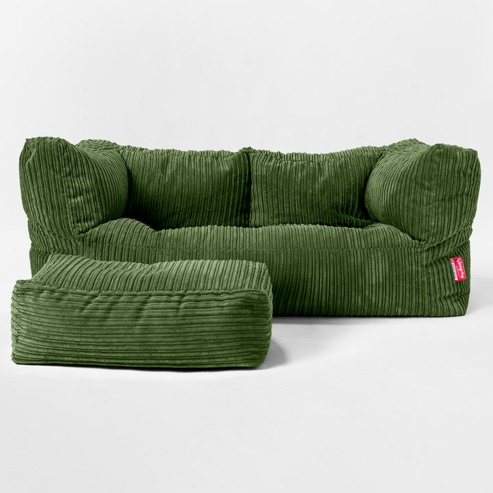Canapé Pouf Géant Albert pour Enfants 2 places 2-14 ans - Côtelé Vert Forêt 02