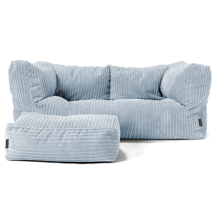 Canapé Pouf Albert 2 places - Côtelé Bébé Bleu 02