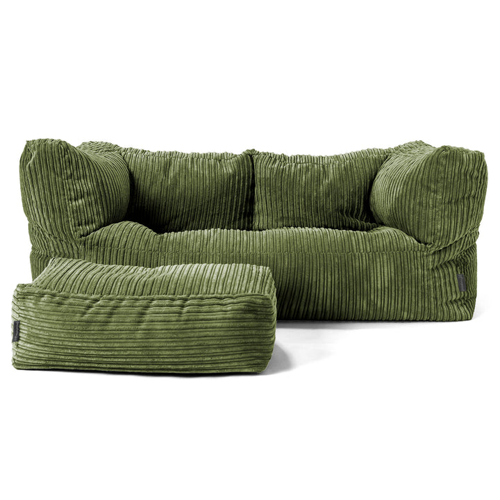 Canapé Pouf Albert 2 places - Côtelé Vert Forêt 02