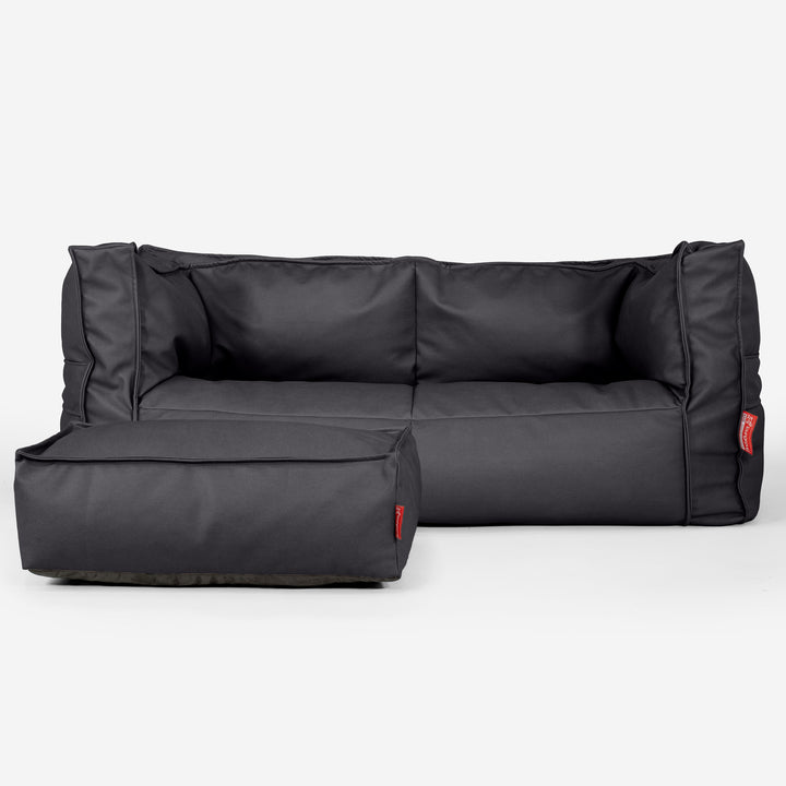 Canapé Pouf Albert 2 places - Cuir Végan Noir 02