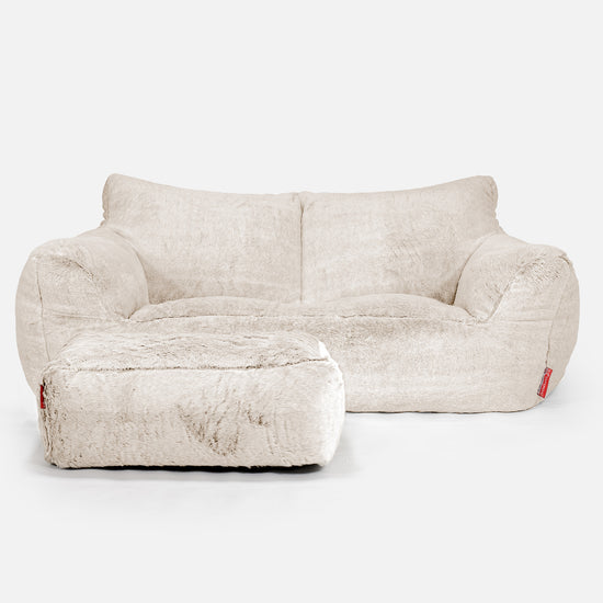 Joséphine Canapé Pouf - Fausse Fourrure Lapin Blanc 02
