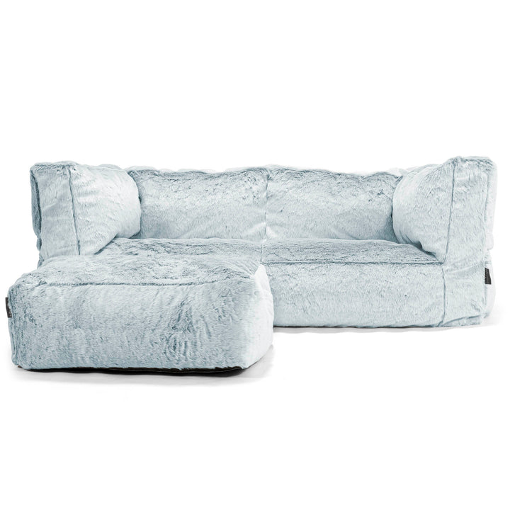 Canapé Pouf Albert 2 places - Fausse Fourrure Lapin Bleu Pastel 02