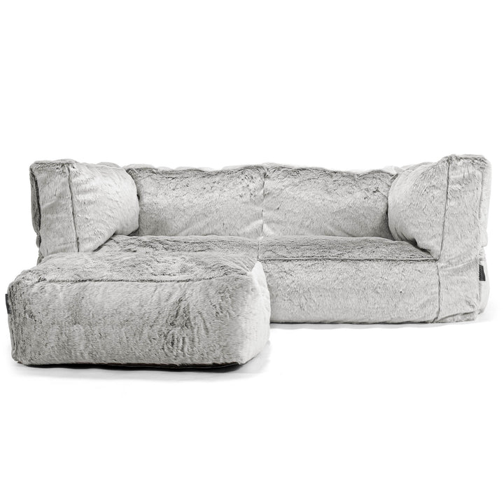 Canapé Pouf Albert 2 places - Fausse Fourrure Lapin Gris clair 02