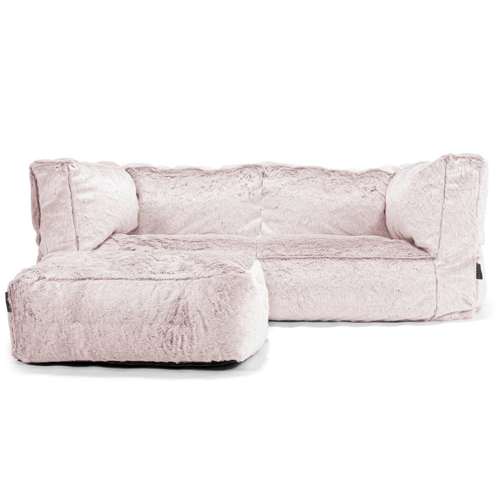 Canapé Pouf Albert 2 places - Fausse Fourrure Lapin Rose Pastel 02