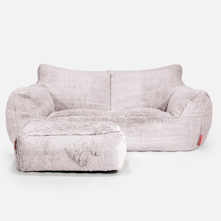 Joséphine Canapé Pouf - Fausse Fourrure Lapin Rose Pastel 02