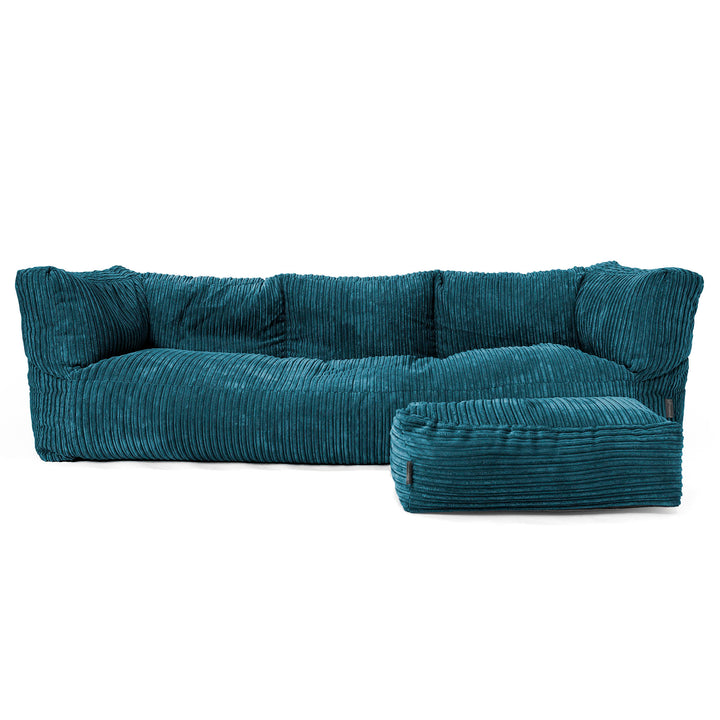 Canapé Pouf Albert 3 places - Côtelé Bleu Canard 02