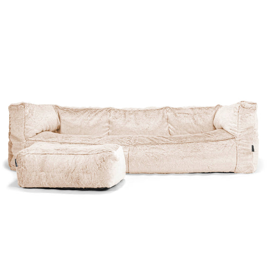 Canapé Pouf Albert 3 places - Fausse Fourrure Lapin Blanc 02