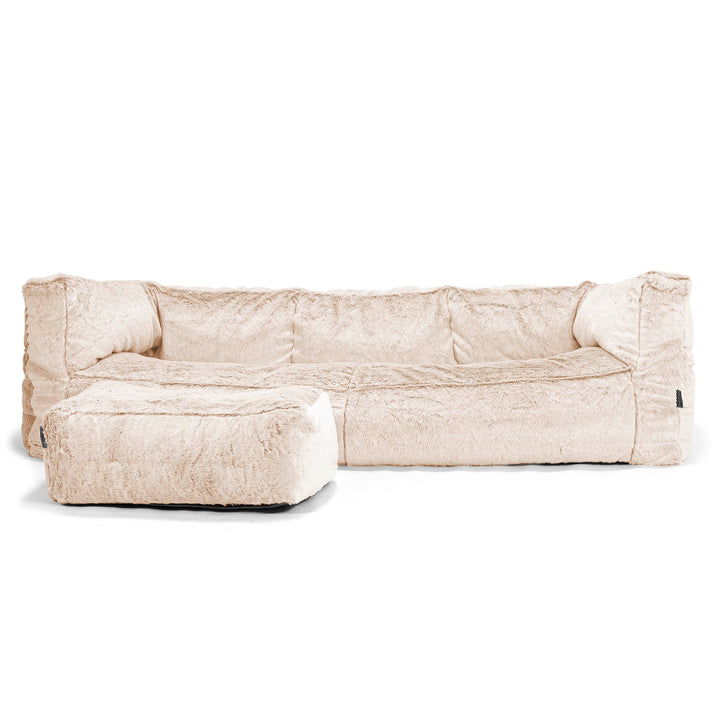 Canapé Pouf Albert 3 places - Fausse Fourrure Lapin Blanc 02
