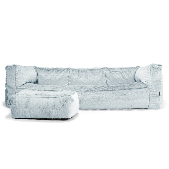 Canapé Pouf Albert 3 places - Fausse Fourrure Lapin Bleu Pastel 02