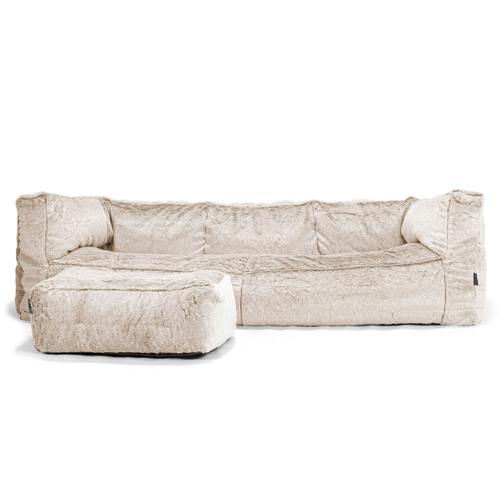 Canapé Pouf Albert 3 places - Fausse Fourrure Lapin Brun Doré 02