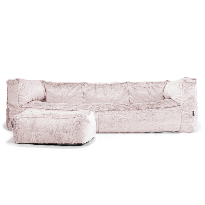 Canapé Pouf Albert 3 places - Fausse Fourrure Lapin Rose Pastel 02