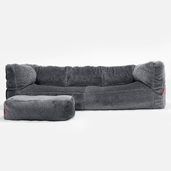 Canapé Pouf Albert 3 places - Fausse Fourrure Nounours Gris Foncé 02