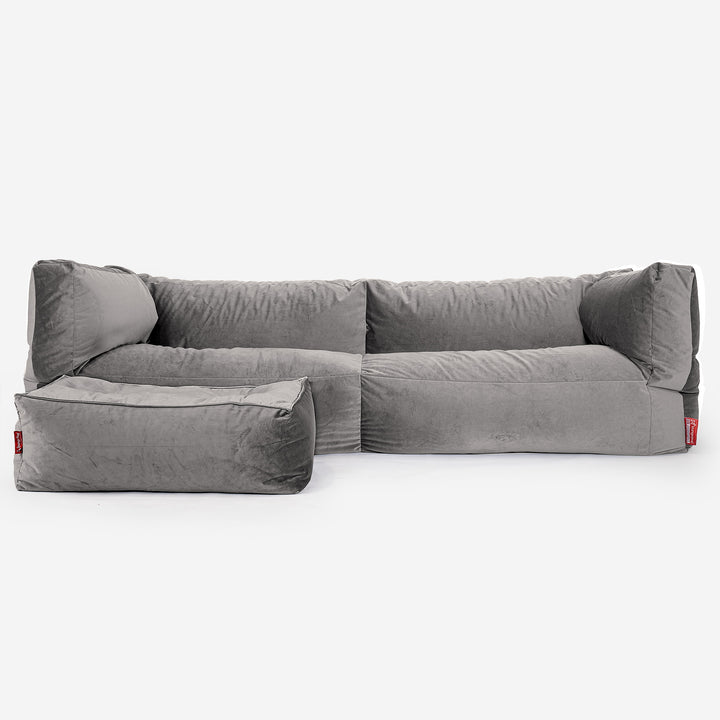 Canapé Pouf Albert 3 places - Velours Argent 02
