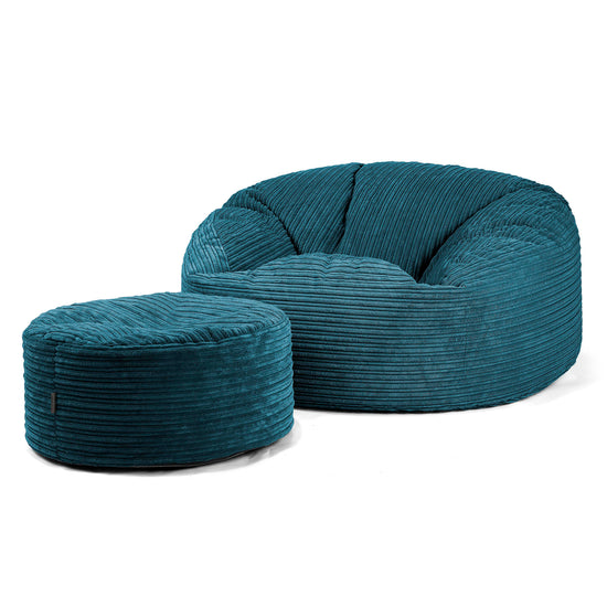 Canapé Pouf Géant Mammouth - Côtelé Bleu Canard 04
