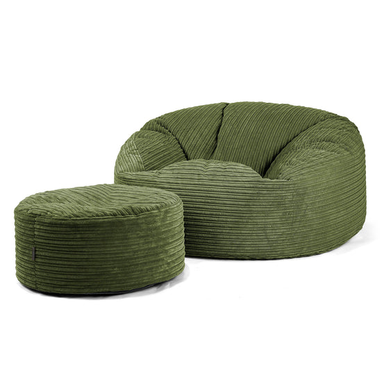 Canapé Pouf Géant Mammouth - Côtelé Vert Forêt 04