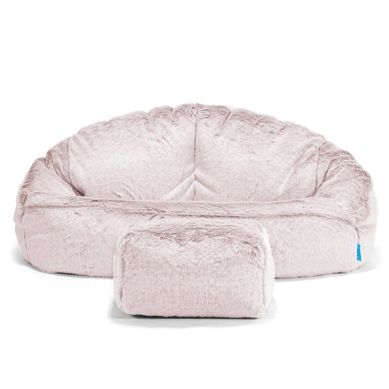 Pouf Canapé Bubble pour Enfants - Fausse Fourrure Lapin Rose Pastel 02