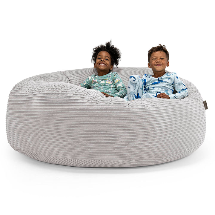 Pouf Géant pour Enfants de Taille Familiale 2-14 ans - Côtelé Gris Argent 01