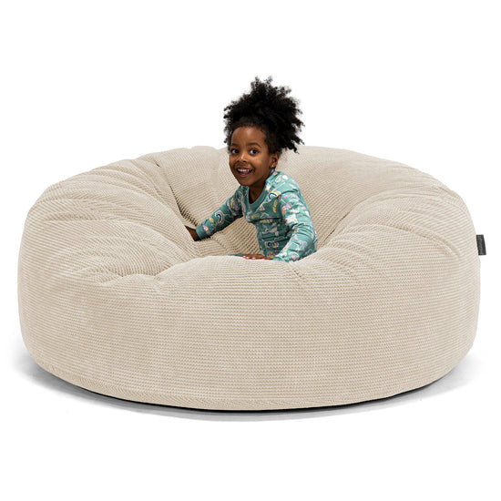 Pouf Géant pour Enfants de Taille Familiale 2-14 ans - Pompon Crème 01