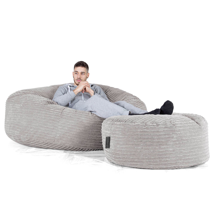 Canapé Pouf Géant Grande Mammouth - Côtelé Gris Argent 02
