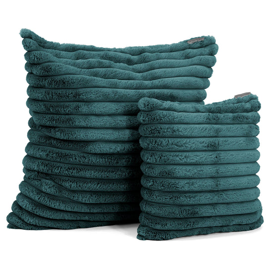 Housse de Coussin 47 x 47cm - Velours Côtelé Ultra Pelucheux Bleu Canard 02