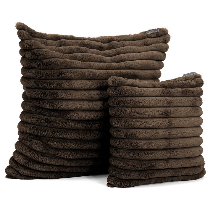 Housse de Coussin 47 x 47cm - Velours Côtelé Ultra Pelucheux Marron Meuse 02