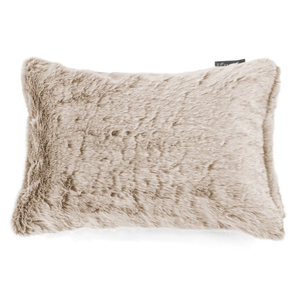 Coussin Rectangulaire 35 x 50cm - Fausse Fourrure Lapin Brun Doré 01