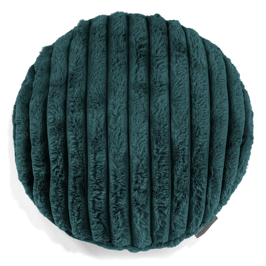 Housse de Coussin Rond 50cm - Velours Côtelé Ultra Pelucheux Bleu Canard 01