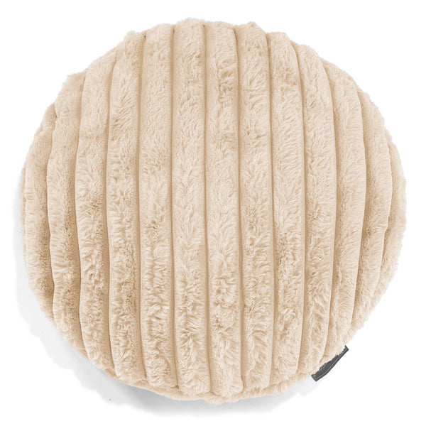 Housse de Coussin Rond 50cm - Velours Côtelé Ultra Pelucheux Crème 01
