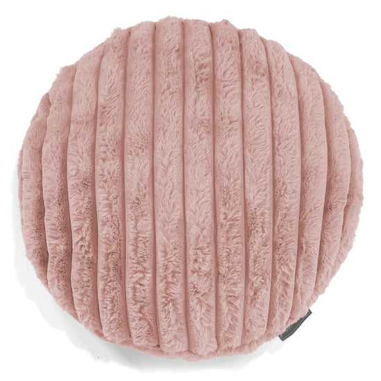 Housse de Coussin Rond 50cm - Velours Côtelé Ultra Pelucheux Rose Pastel 01