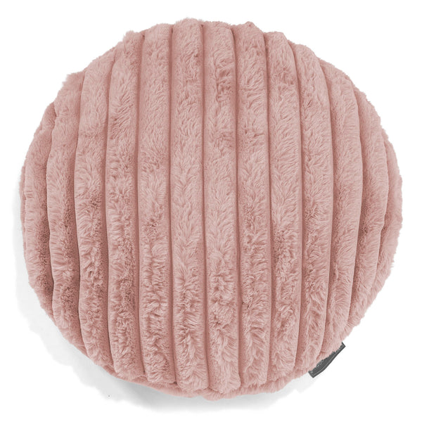 Housse de Coussin Rond 50cm - Velours Côtelé Ultra Pelucheux Rose Pastel 01
