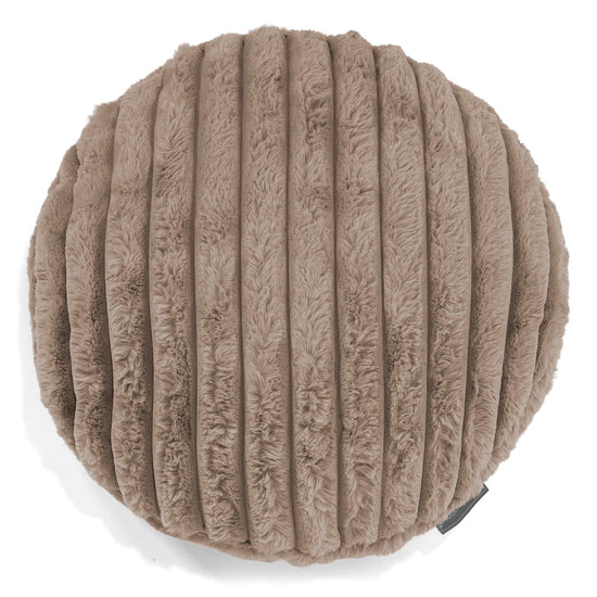 Housse de Coussin Rond 50cm - Velours Côtelé Ultra Pelucheux Vison 01