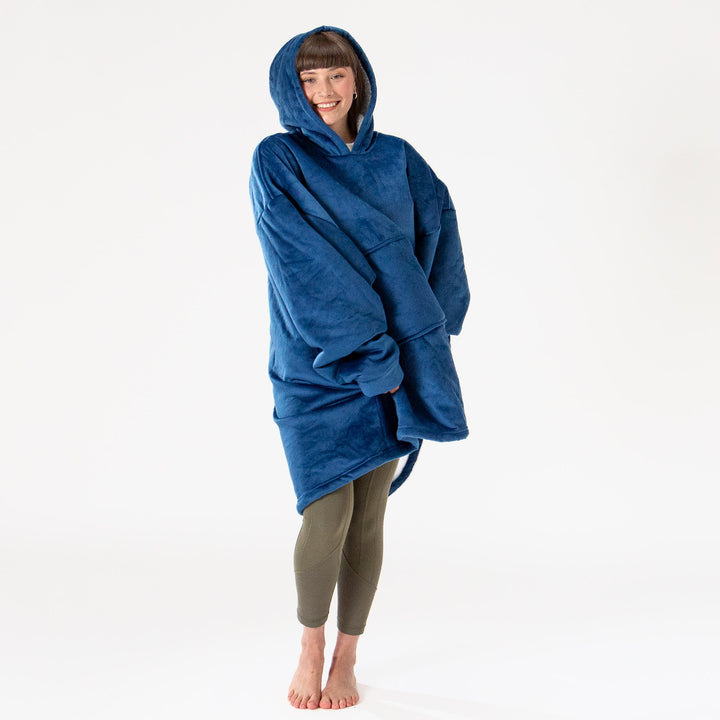 Couverture à Capuche pour Homme et Femme - Molleton Bleu Foncé 03