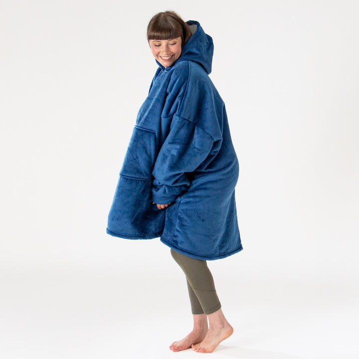 Couverture à Capuche pour Homme et Femme - Molleton Bleu Foncé 04