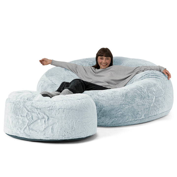 Canapé Pouf Géant Grande Mammouth - Fausse Fourrure Lapin Bleu Pastel 02