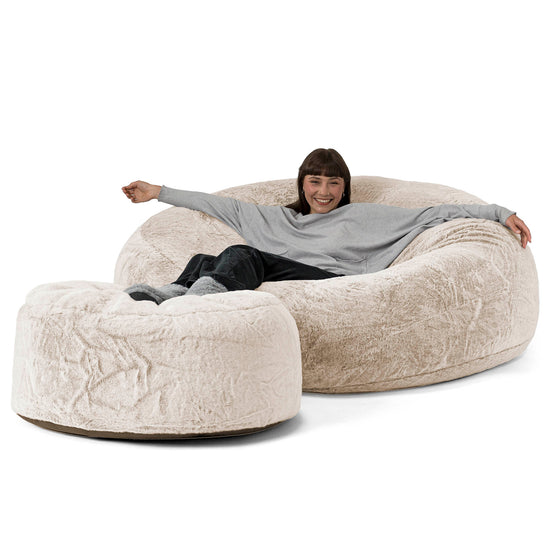Canapé Pouf Géant Grande Mammouth - Fausse Fourrure Lapin Brun Doré 02