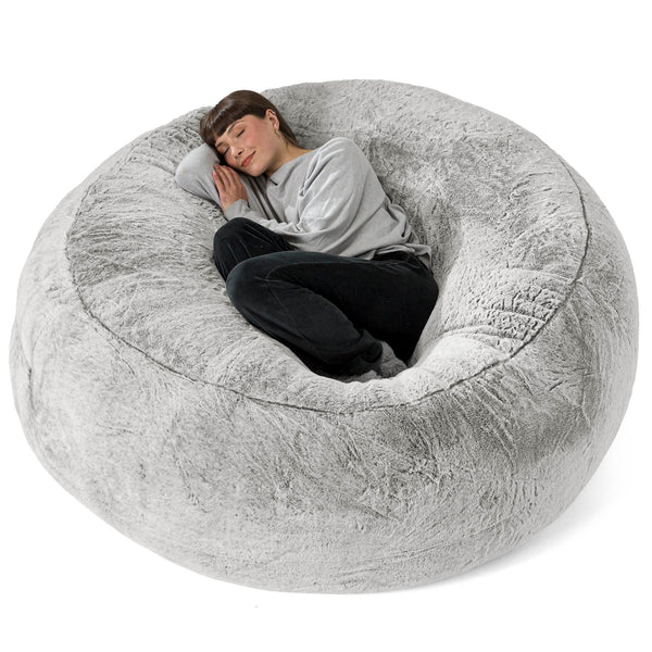 Canapé Pouf Géant Grande Mammouth - Fausse Fourrure Lapin Gris clair 01